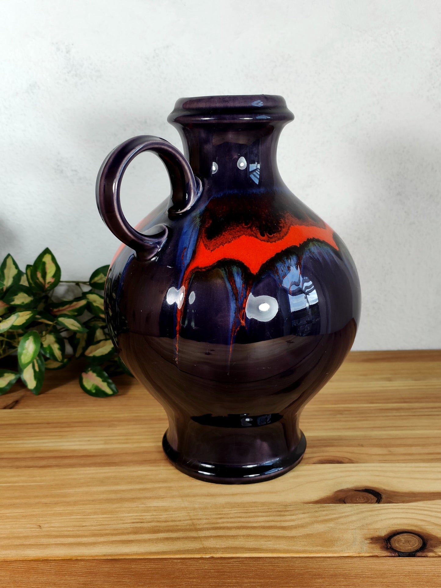Hutschenreuther Fat Lava Vase Henkelvase Krug Lila orange blau Vase Midcentury Craquele 70er Jahre space age 70s West German pottery vintage