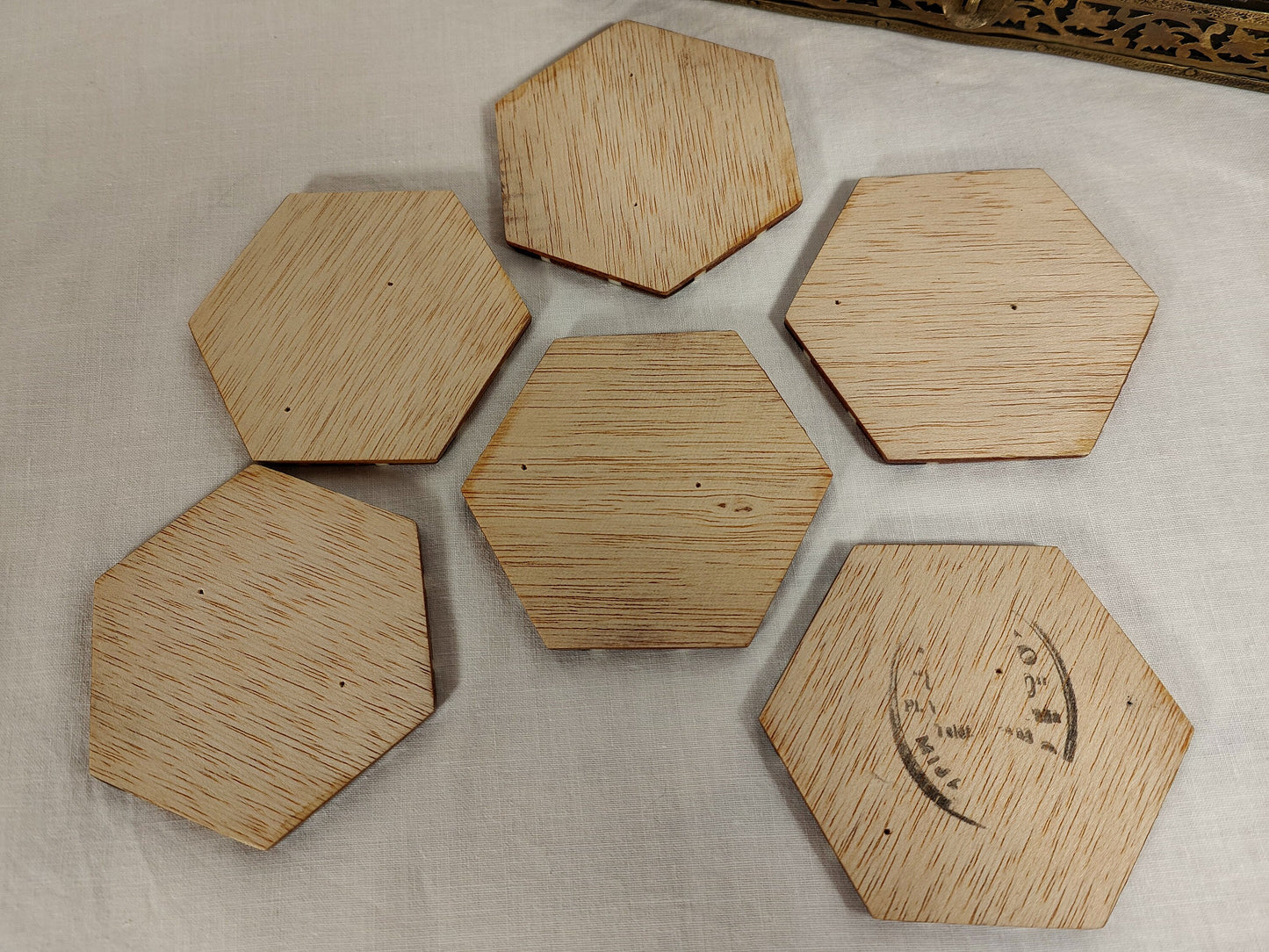 Lot de 6 sous-verres en verre avec incrustations de bois et étoiles, style carrelage italien vintage, hexagone oriental lisse et brillant