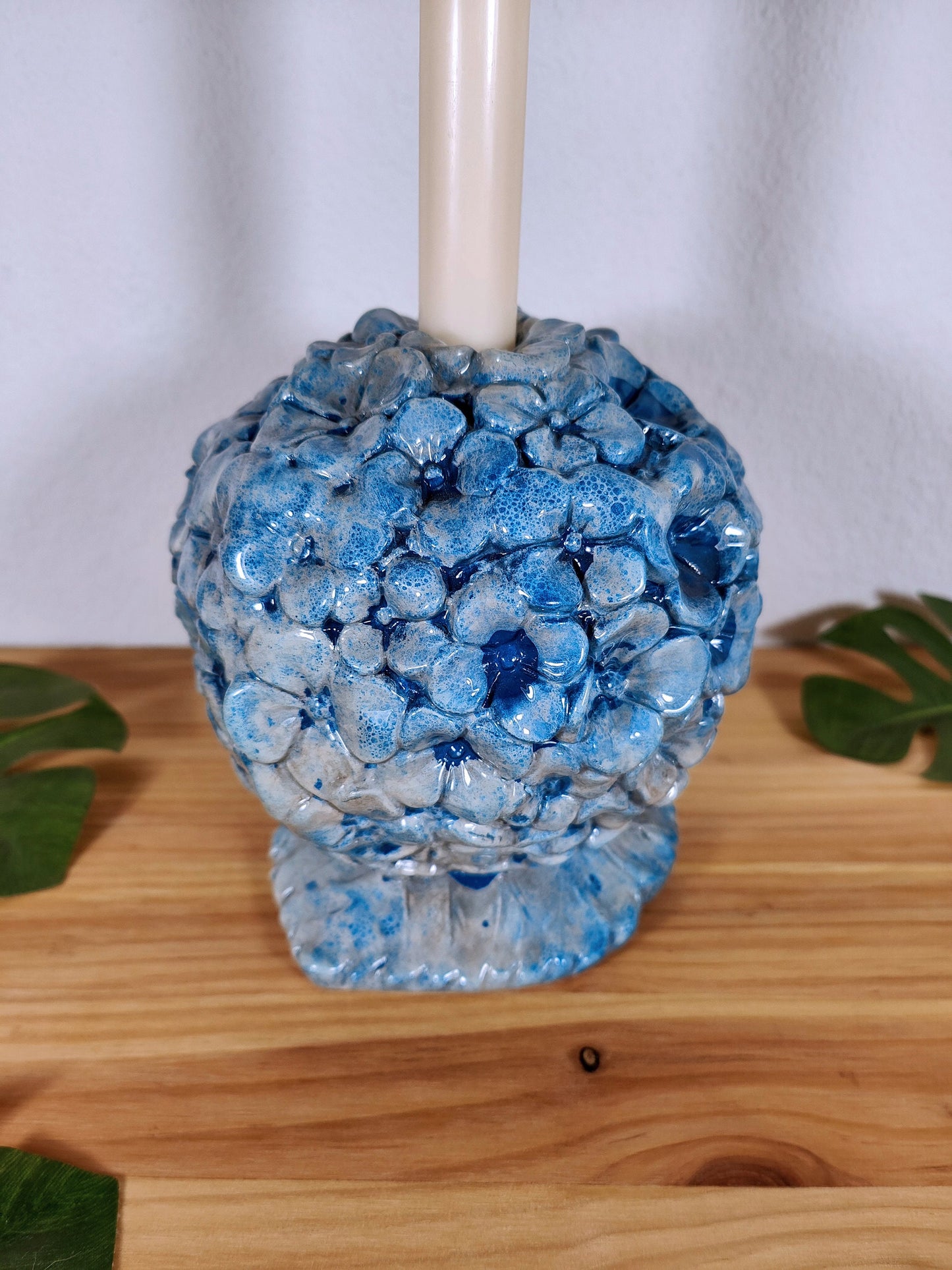 Bougeoir hortensia bougeoir boule bleue relief céramique hygge fleur boule fleur décoration hortensia fleur Scandi boho floral hortensia
