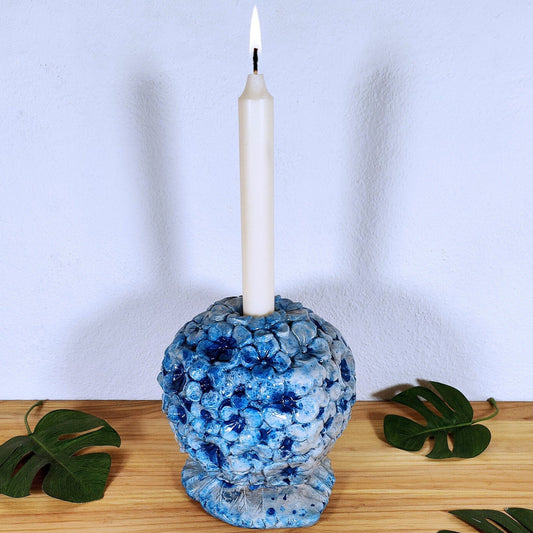 Hydrangea candle holder candlestick blue ball relief ceramic hygge flower ball blossom decoration hortensia flower Scandi boho floral Hydrangea
