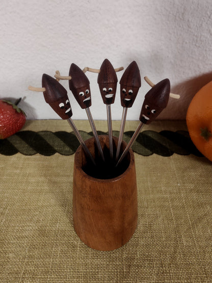 Cocktail skewers sets wooden motif Viking fish punch skewers olive skewers party skewers party forks fruit cheese fork midcentury holder party picker