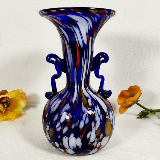 Fratelli Toso glass vase Murano blue marbled vintage Midcentury swirl glass art Hygge Skandi clean maximalism Italy shiny vase amphora
