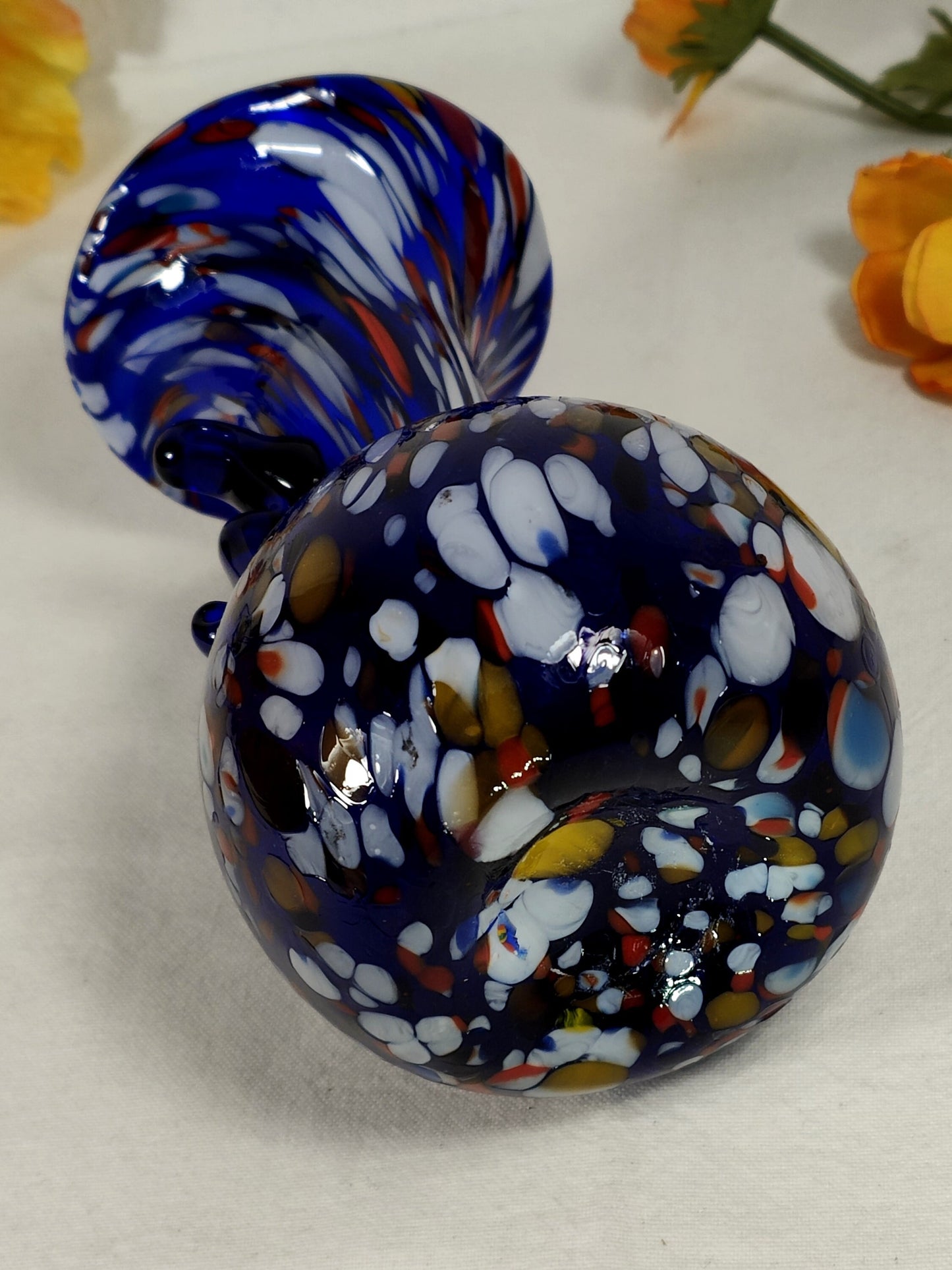 Vase en verre Fratelli Toso Murano bleu marbré vintage Midcentury tourbillon verre art Hygge Skandi épuré maximalisme Italie brillant vase amphore