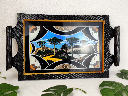 Plateau en bois marqueté papillon Brésil années 50 différentes tailles couleurs vives