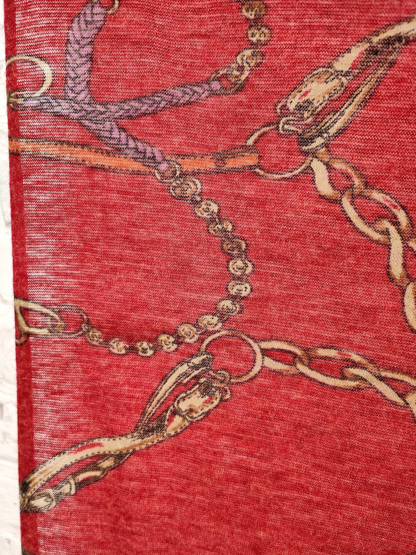 Schaltuch rot Équipagestil Kettenmuster Parallelogramm Herbsttyp Schal Tuch Foulard Halstuch Umschlagtuch Schultertuch Kopftuch Seidentuch