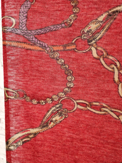 Schaltuch rot Équipagestil Kettenmuster Parallelogramm Herbsttyp Schal Tuch Foulard Halstuch Umschlagtuch Schultertuch Kopftuch Seidentuch