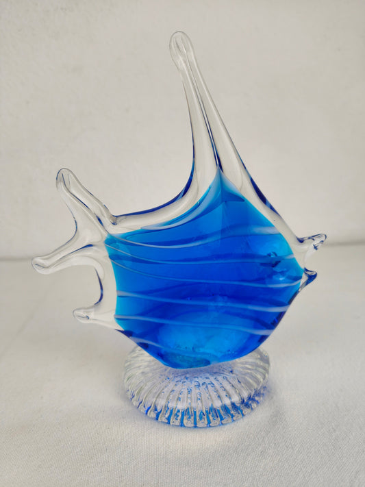Figurine en verre poisson bleu fait main presse-papier décoration vintage sculpture cadeau art verre de Murano poisson animal figure mer océan verre décor poisson-lune