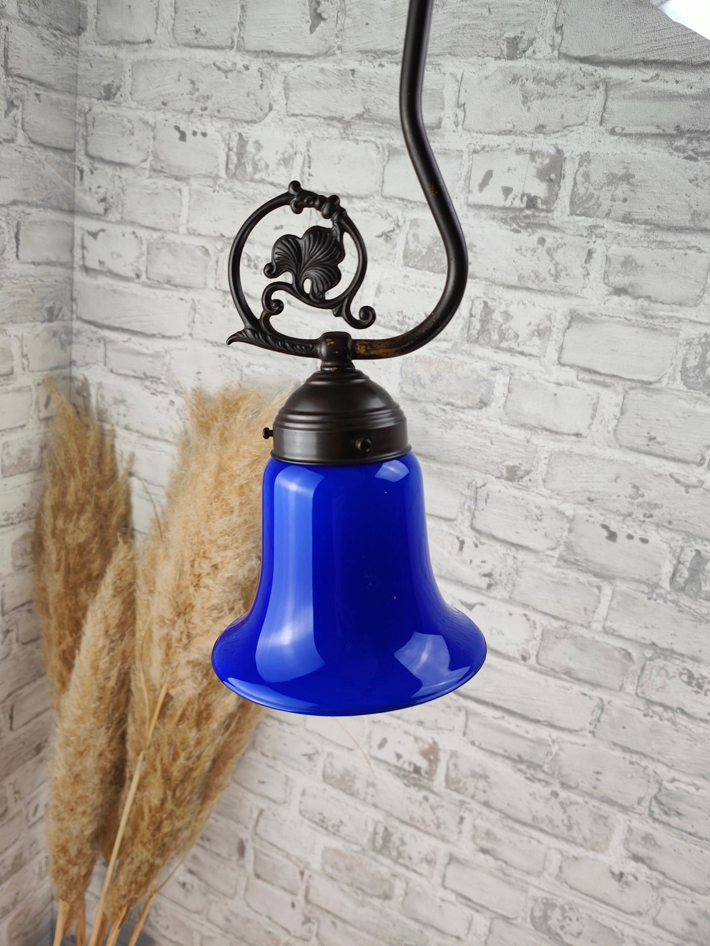 Plafonnier Lamptique DL1000 laiton abat-jour verre lampe en verre feuille fleur bleu opale or classique suspension abat-jour conique art déco Art Nouveau